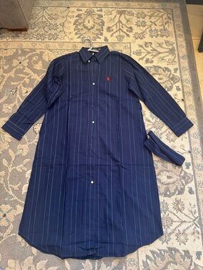 Polo by Ralph Lauren Navy Pinstripe Button-Front Shirt Dress
